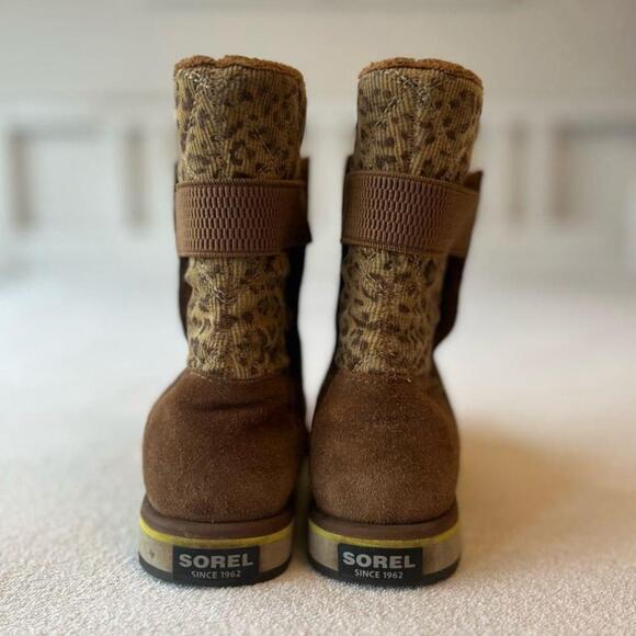 Sorel Suede Leopard Print Nutmeg Rylee Waterproof Boots Women 6 / Youth 4 - Picture 4 of 15